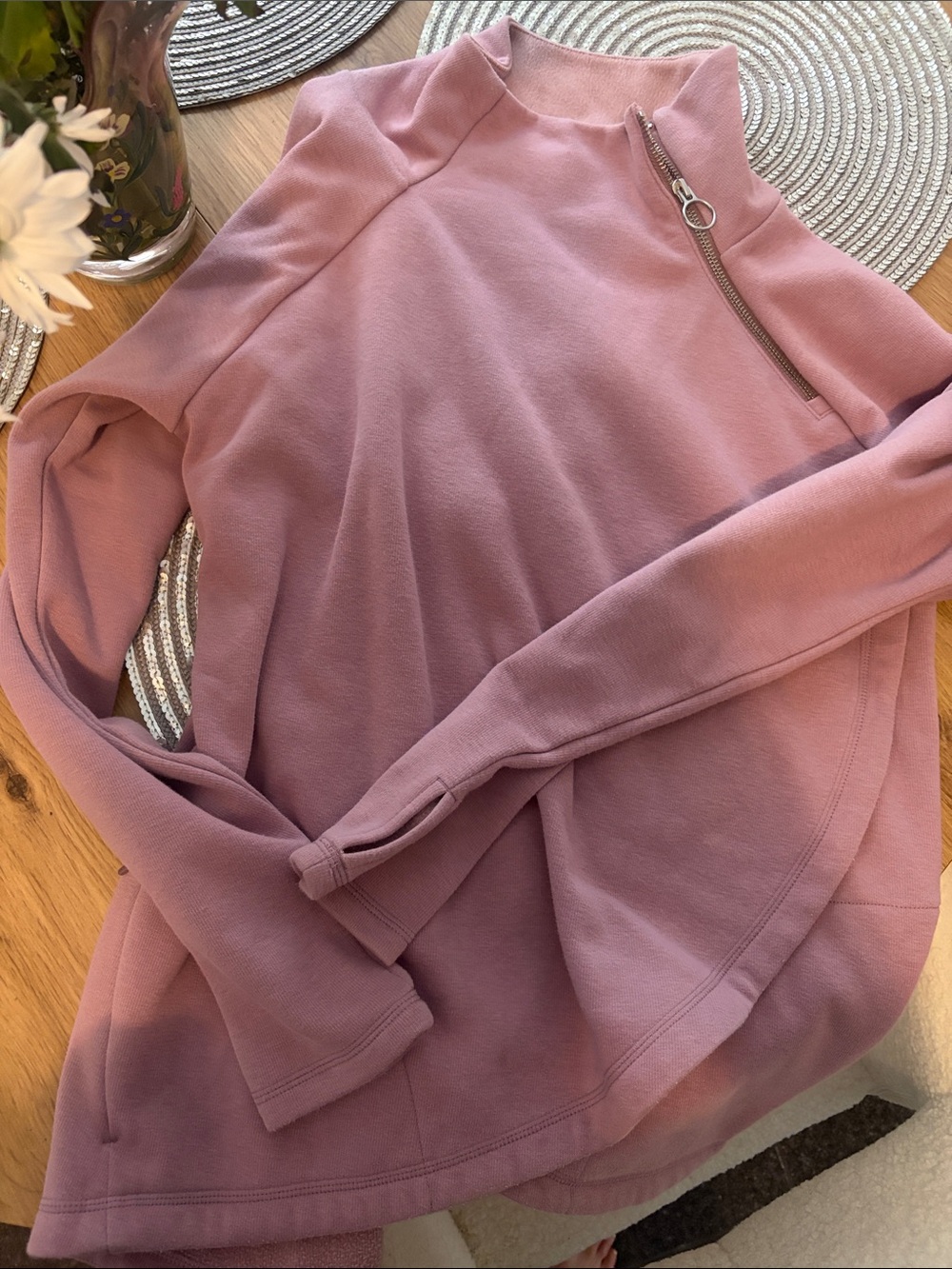 Athleta Mauve Zip-Neck Pullover sweatshirt with pockets
